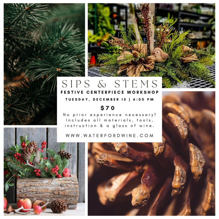 Sips & Stems Winter Centerpiece with Fitchburg Farms