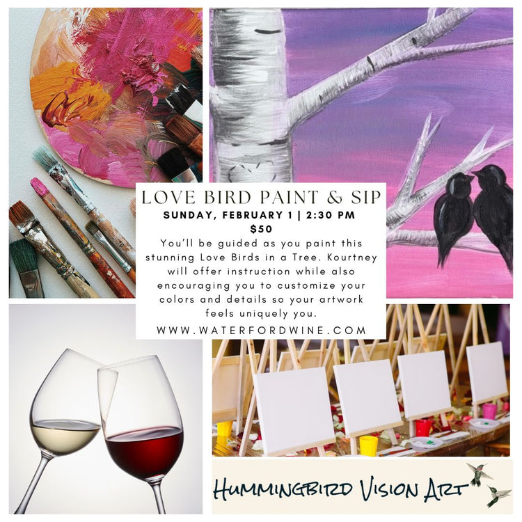 Paint & Sip: Love Birds in a Tree with Hummingbird Vision Arts - Milwaukee