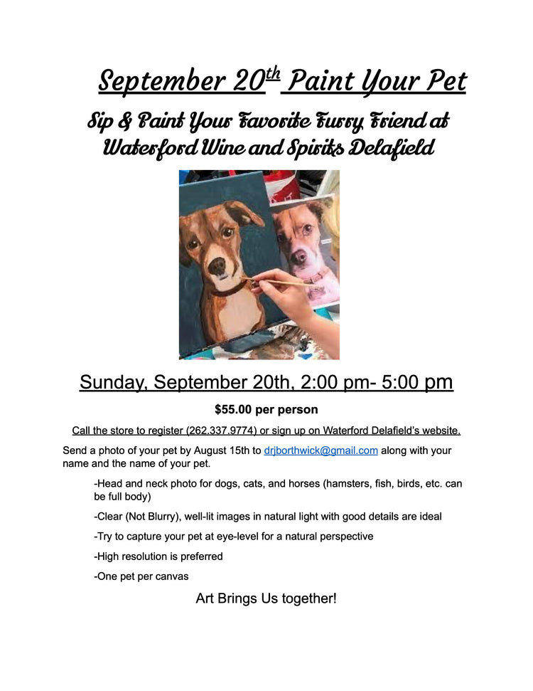 Paint & Sip: Paint Your Pet Edition! September - Delafield Only